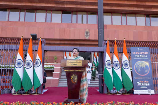 അംബാസഡര്‍  പരമിത ത്രിപതി പ്രസംഗിക്കുന്നു- Picture Credit.Embassy of India Kuwait