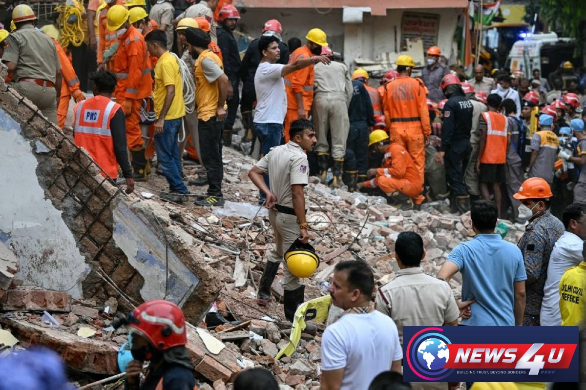 Six dead as Delhi building collapses, search goes on